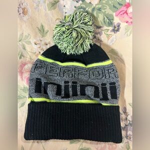 Black and Gray Knit Beanie with Pom